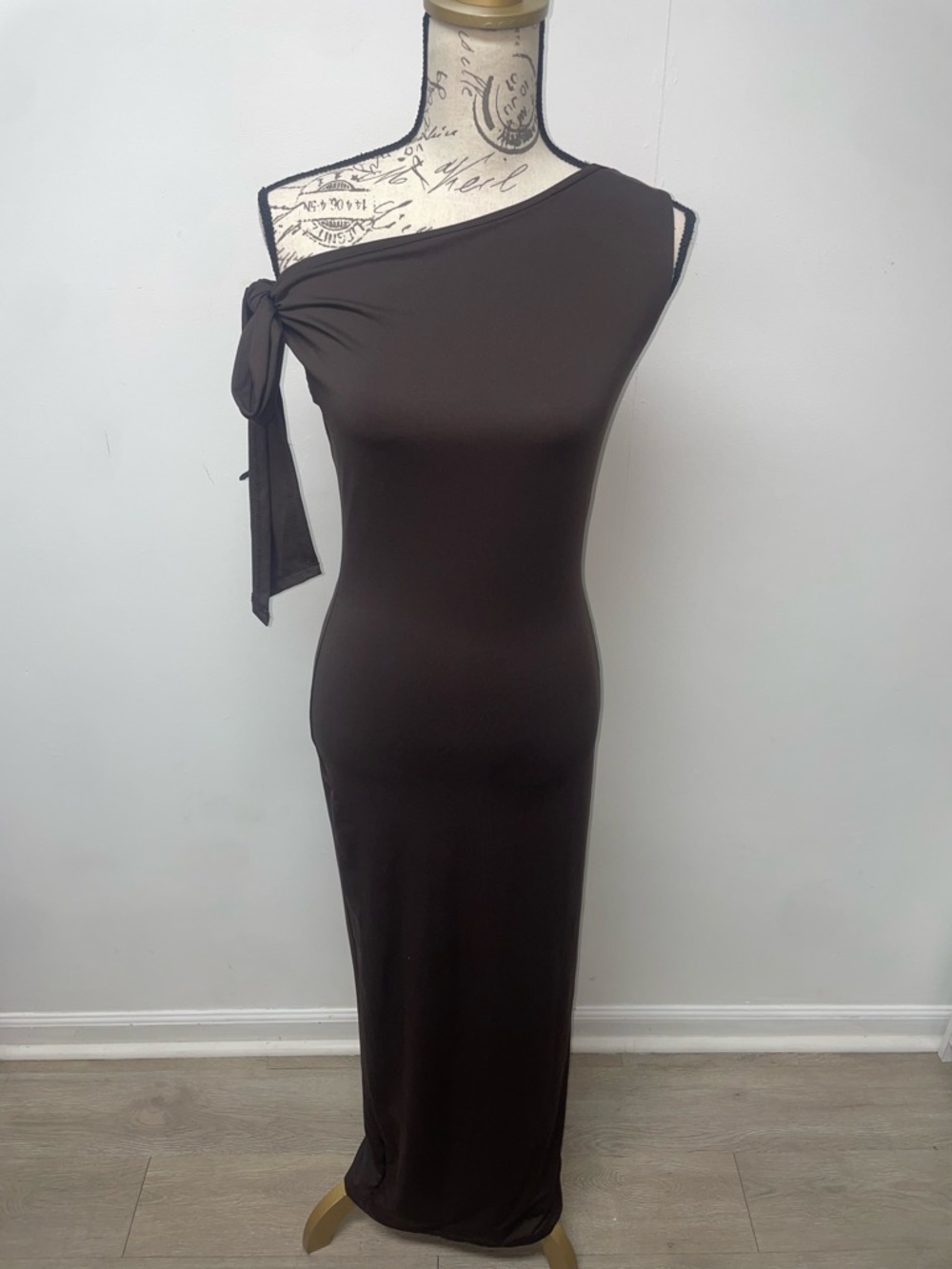 SHEIN One-Shoulder Brown Maxi Dress with Side Tie